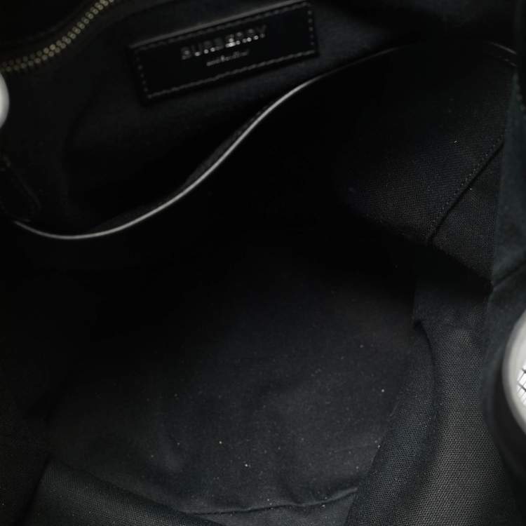 Pre Owned Burberry Black/Silver Mirror Effect Suede and Leather Drawstring Backpack