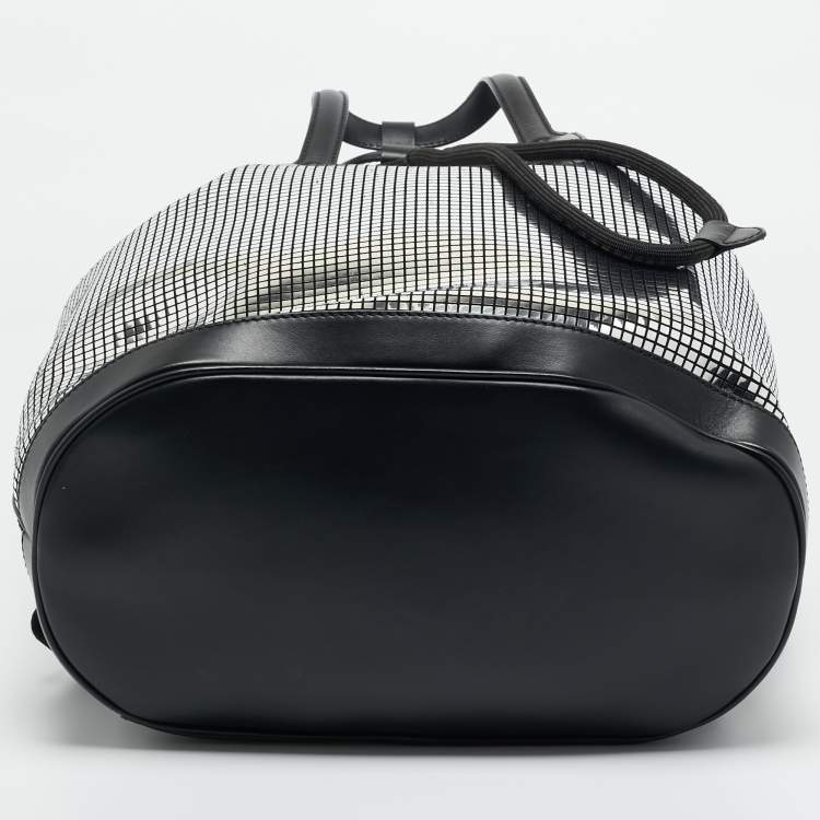 Pre Owned Burberry Black/Silver Mirror Effect Suede and Leather Drawstring Backpack