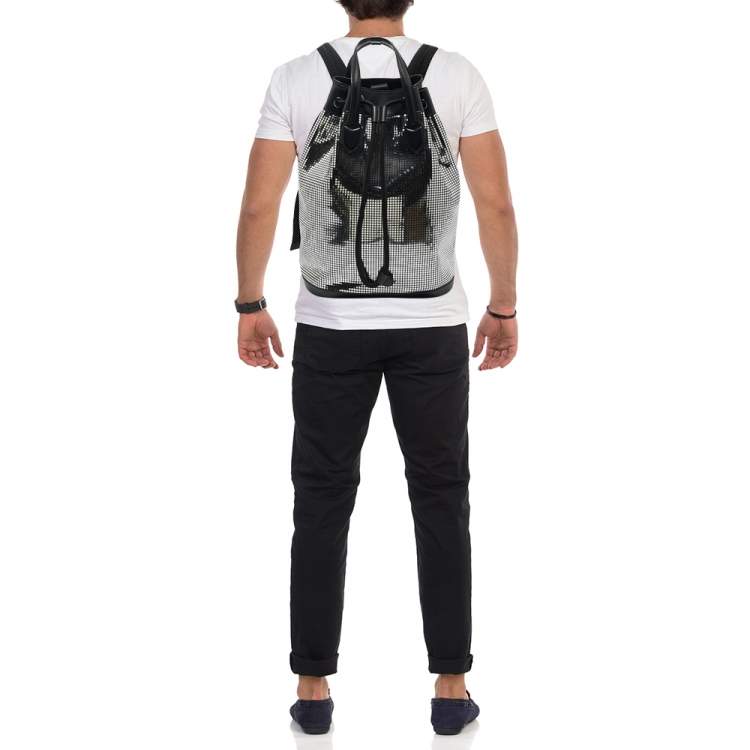 Pre Owned Burberry Black/Silver Mirror Effect Suede and Leather Drawstring Backpack