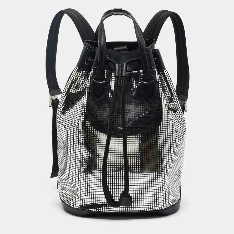 Pre Owned Burberry Black/Silver Mirror Effect Suede and Leather Drawstring Backpack
