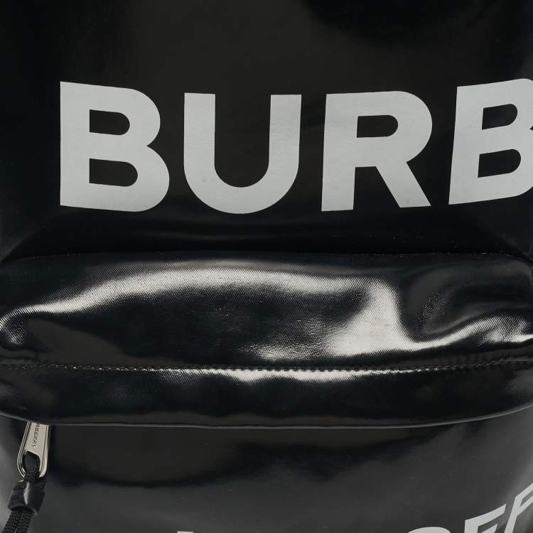 Pre Owned Burberry Black/White Coated Canvas and Leather Horseferry Backpack