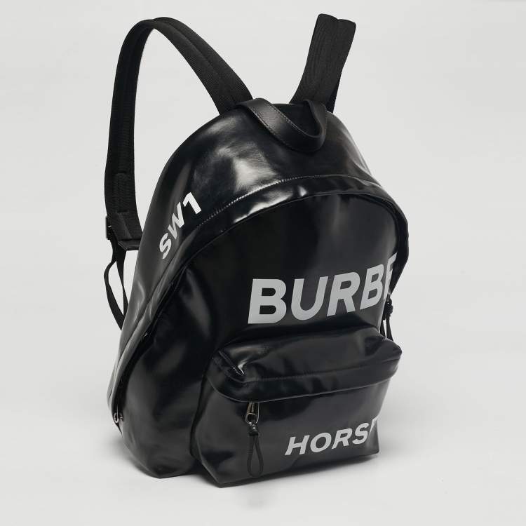 Pre Owned Burberry Black/White Coated Canvas and Leather Horseferry Backpack