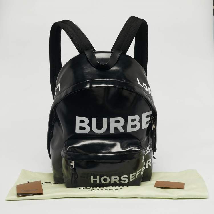 Pre Owned Burberry Black/White Coated Canvas and Leather Horseferry Backpack