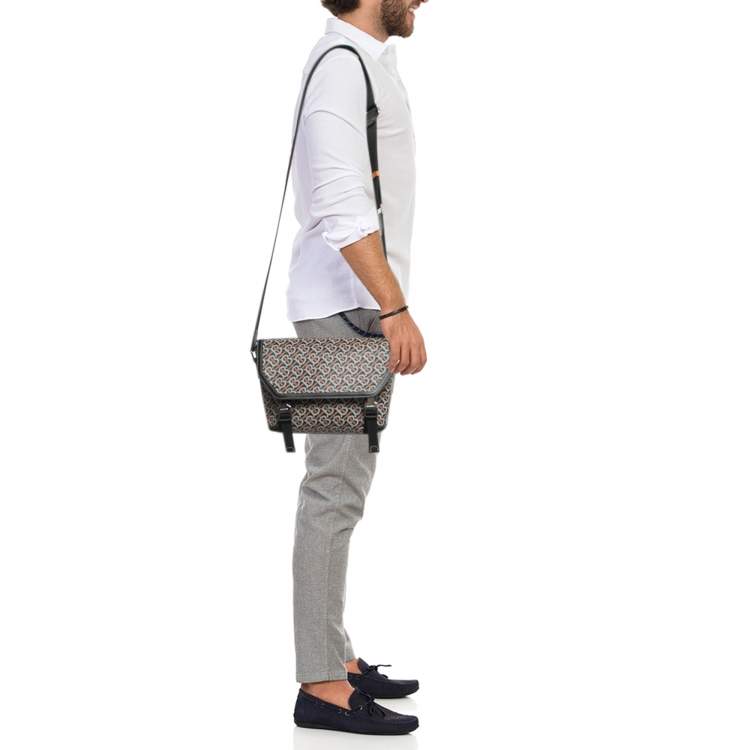مملوكة مسبقًا Burberry Black/Brown TB Monogram Coated Canvas and Leather Messenger Bag