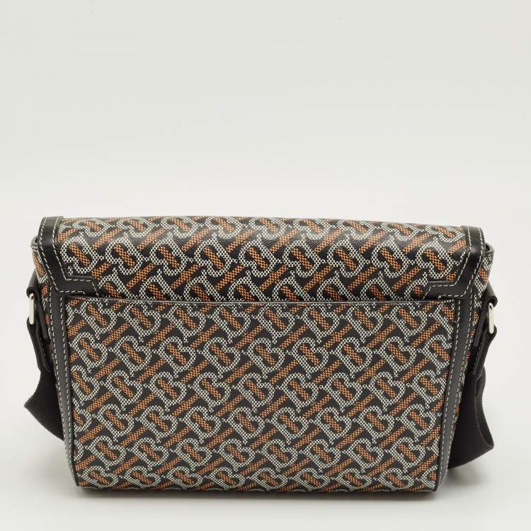 مملوكة مسبقًا Burberry Black/Brown TB Monogram Coated Canvas and Leather Messenger Bag