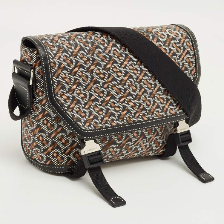 مملوكة مسبقًا Burberry Black/Brown TB Monogram Coated Canvas and Leather Messenger Bag