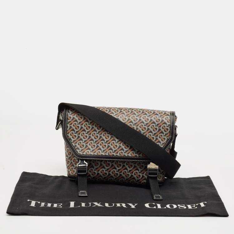 مملوكة مسبقًا Burberry Black/Brown TB Monogram Coated Canvas and Leather Messenger Bag