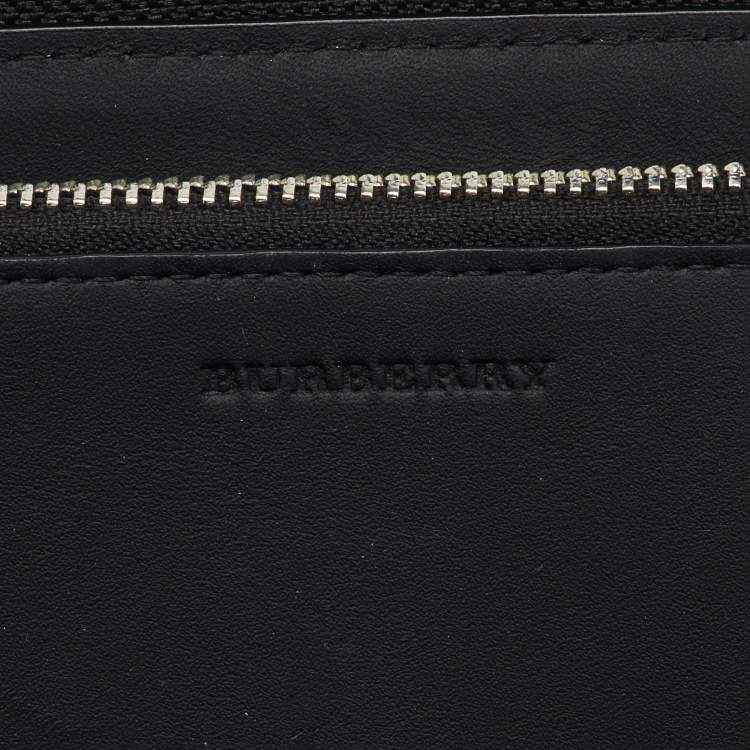 Pre Owned Burberry Black/Grey Coated Canvas Check Logo Print Zip Around Wallet