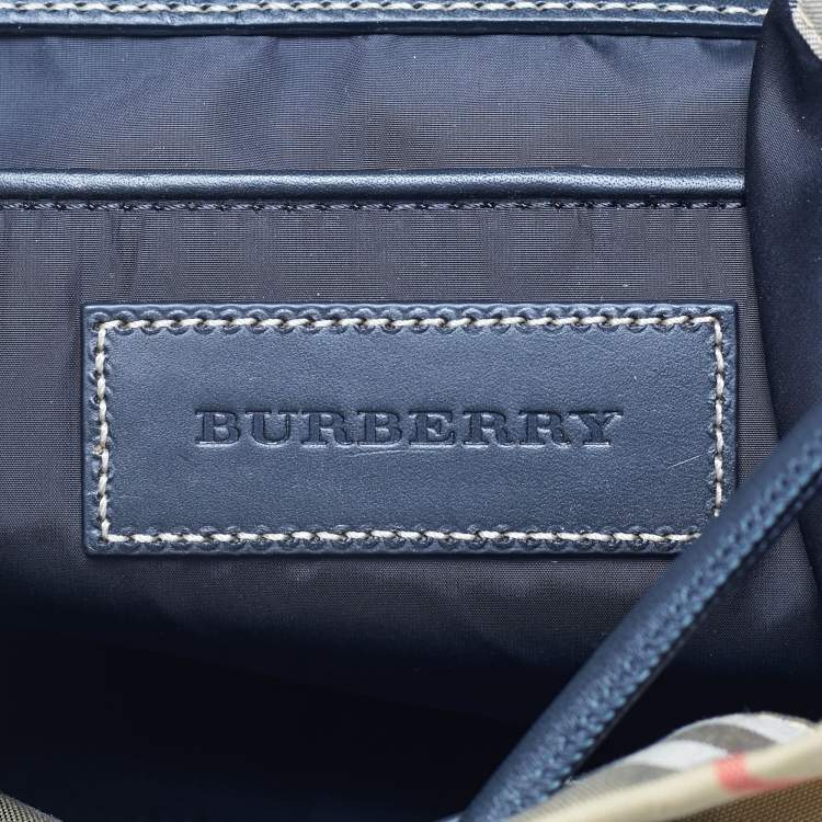 Pre Owned Burberry Beige/Black House Check Fabric and Leather Rucksack Backpack