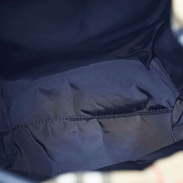 Pre Owned Burberry Beige/Black House Check Fabric and Leather Rucksack Backpack