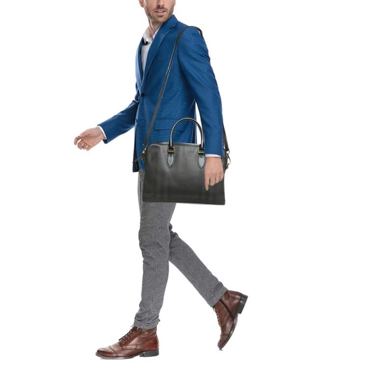 Pre Owned Burberry Brown/Black Smoked Check Coated Canvas and Leather The Barrow Briefcase