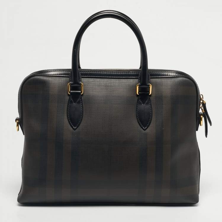 Pre Owned Burberry Brown/Black Smoked Check Coated Canvas and Leather The Barrow Briefcase