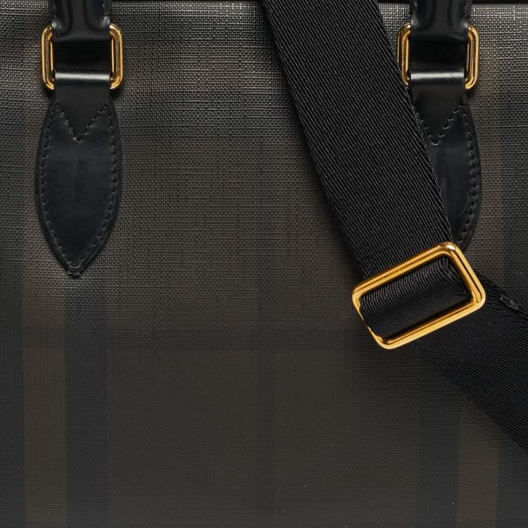 Pre Owned Burberry Brown/Black Smoked Check Coated Canvas and Leather The Barrow Briefcase