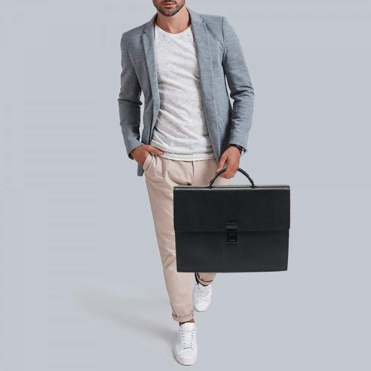 Pre Owned Burberry Black Leather Blackford Briefcase