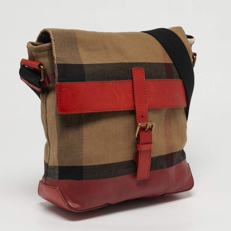 Pre Owned Burberry Baildon Red/Brown Mega Check Canvas Messenger Bag