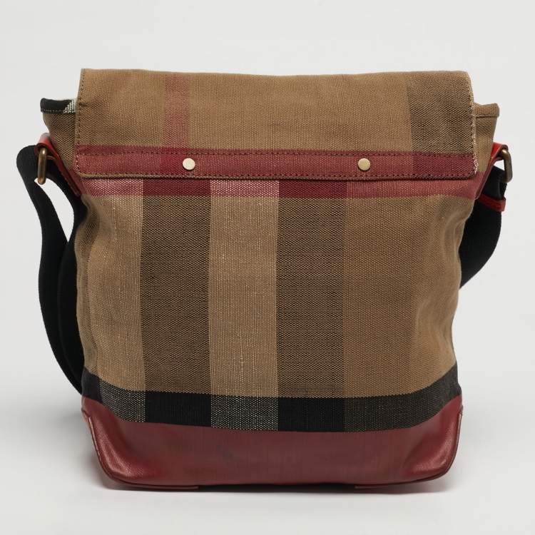 Pre Owned Burberry Baildon Red/Brown Mega Check Canvas Messenger Bag
