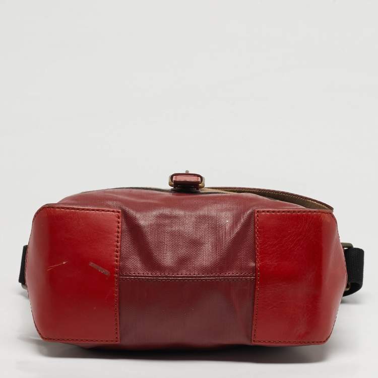 Pre Owned Burberry Baildon Red/Brown Mega Check Canvas Messenger Bag