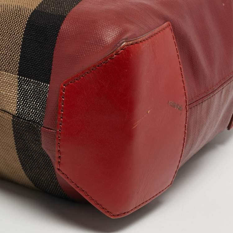 Pre Owned Burberry Baildon Red/Brown Mega Check Canvas Messenger Bag