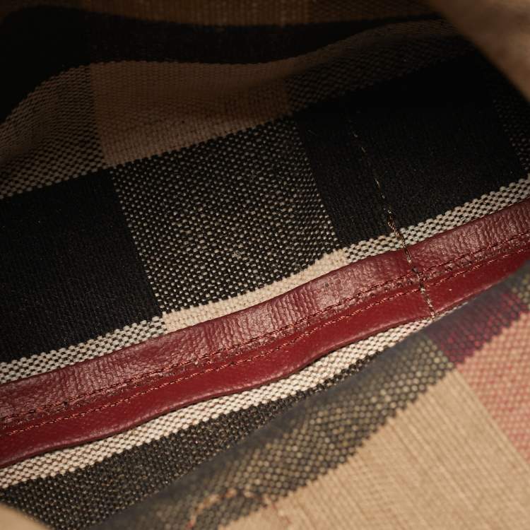 Pre Owned Burberry Baildon Red/Brown Mega Check Canvas Messenger Bag