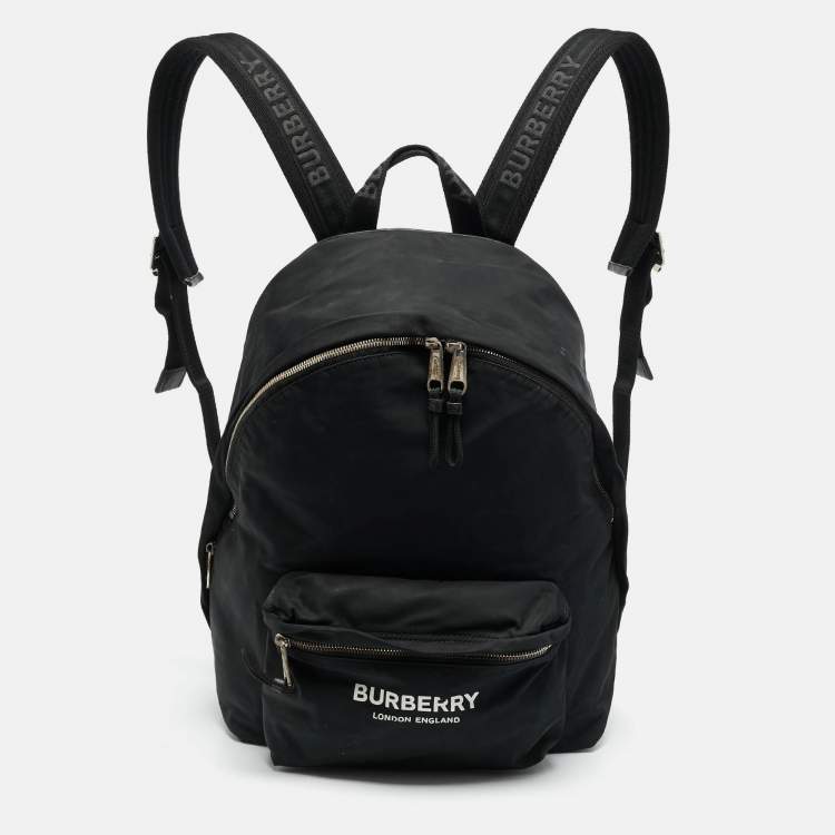 Pre Owned Burberry Black Nylon Logo Print Backpack