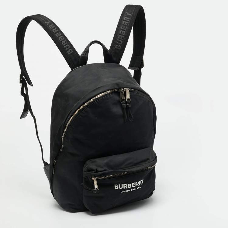 Pre Owned Burberry Black Nylon Logo Print Backpack