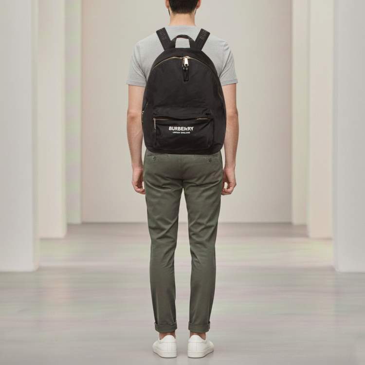 Pre Owned Burberry Black Nylon Logo Print Backpack