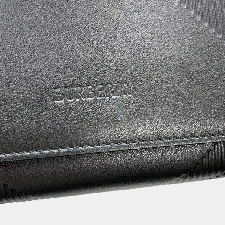 مملوكة مسبقًا حقيبة ماسنجر بربري نقش مربعات جلد عجل أسود