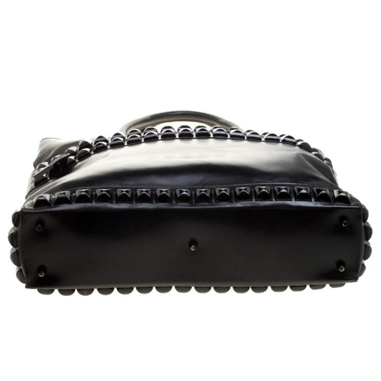 Pre Owned Burberry Black Glazed Leather Studded Tote 