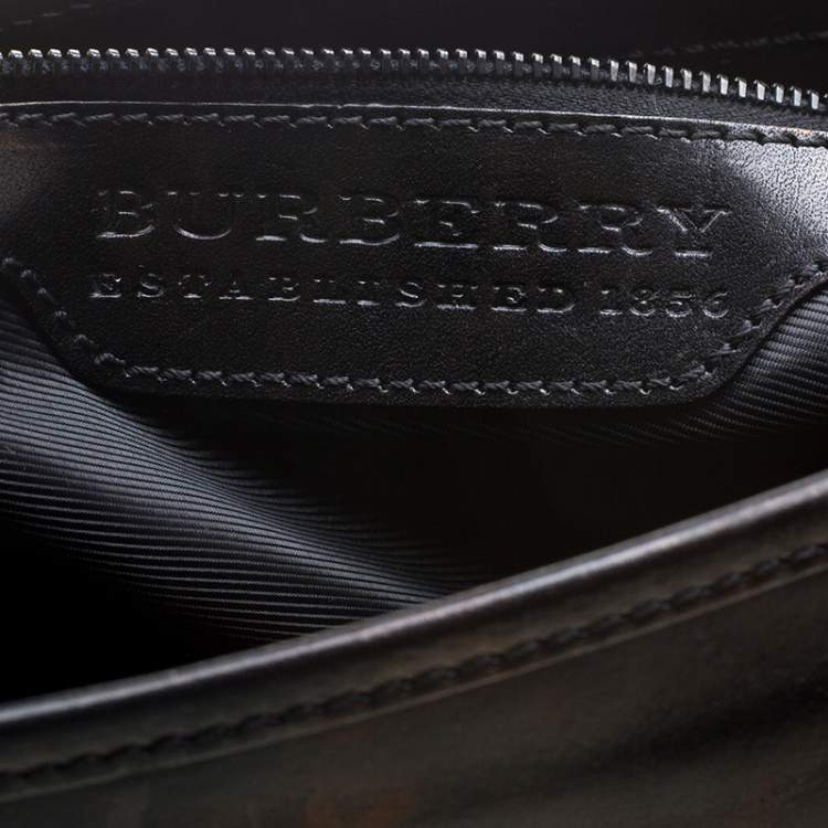 Pre Owned Burberry Black Glazed Leather Studded Tote 