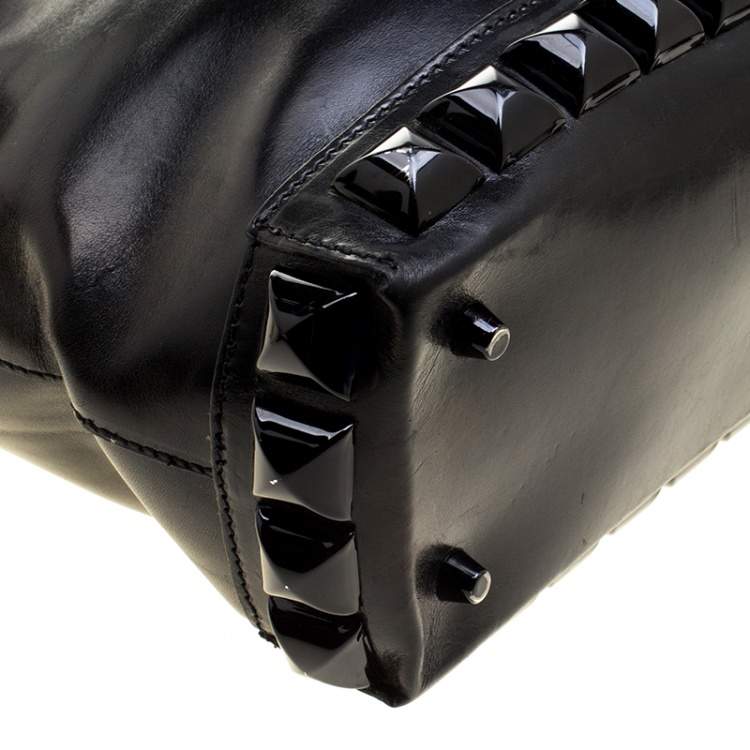 Pre Owned Burberry Black Glazed Leather Studded Tote 