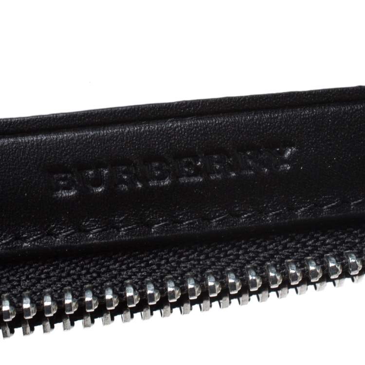 Pre Owned Burberry Navy Blue Coated Canvas Reeves Double Zip Wallet