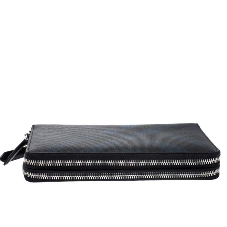 Pre Owned Burberry Navy Blue Coated Canvas Reeves Double Zip Wallet