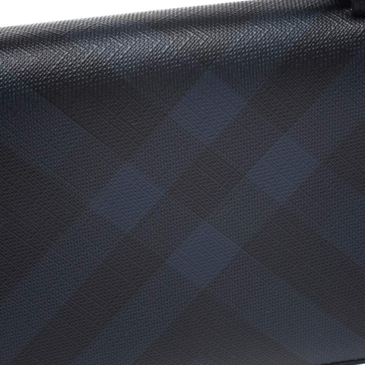 Pre Owned Burberry Navy Blue Coated Canvas Reeves Double Zip Wallet