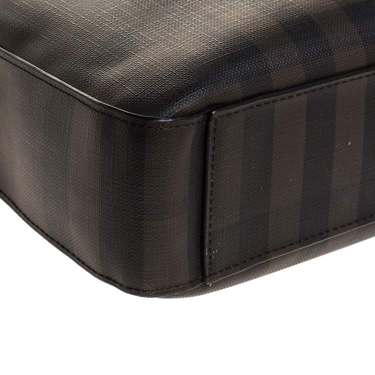 Pre Owned Burberry Dark Brown/Black Smoke Check PVC and Leather Laptop Bag