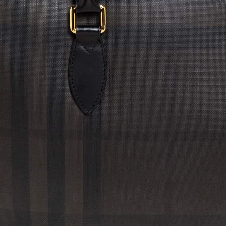 Pre Owned Burberry Dark Brown/Black Smoke Check PVC and Leather Laptop Bag
