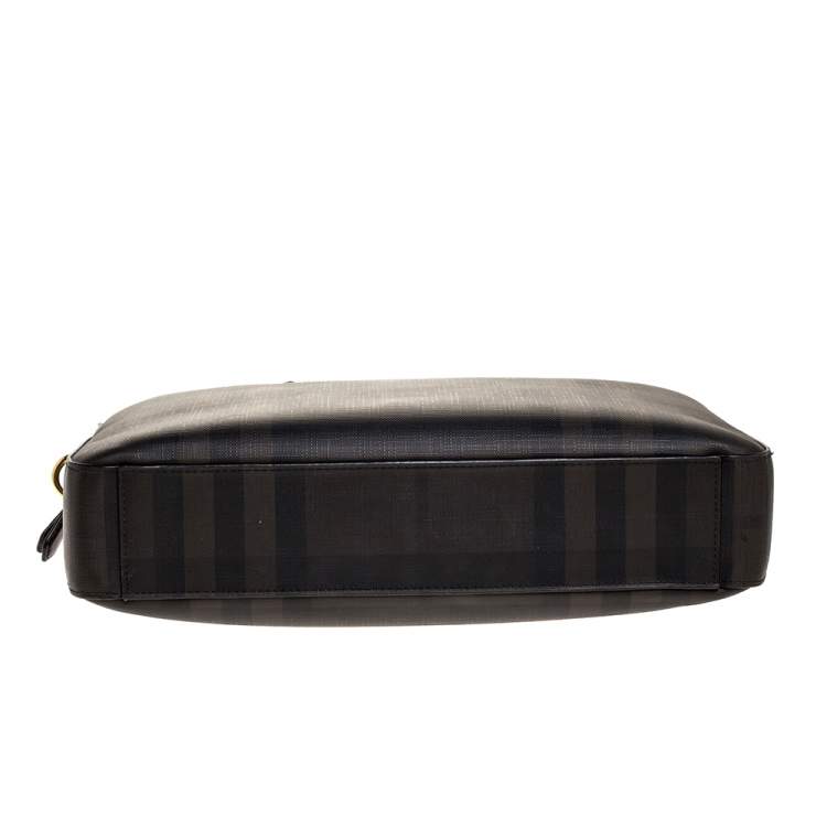 Pre Owned Burberry Dark Brown/Black Smoke Check PVC and Leather Laptop Bag