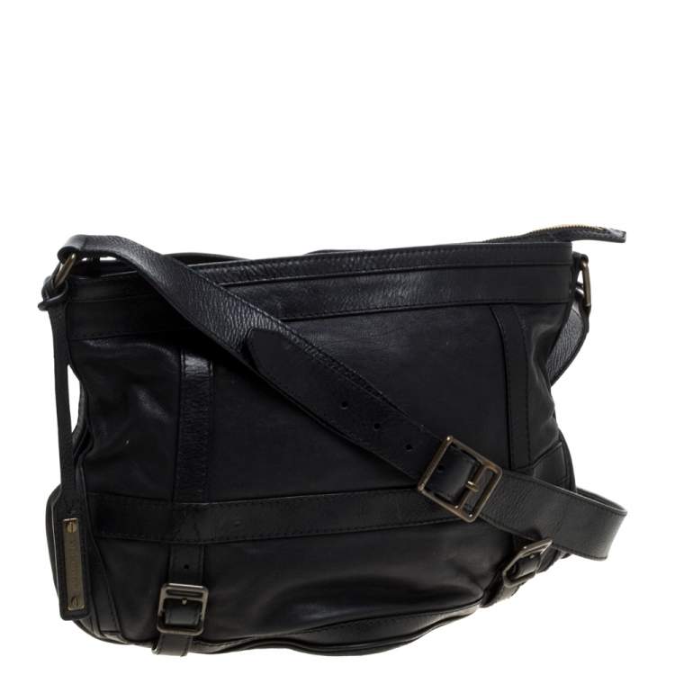 Pre Owned Burberry Black Leather Messenger Bag