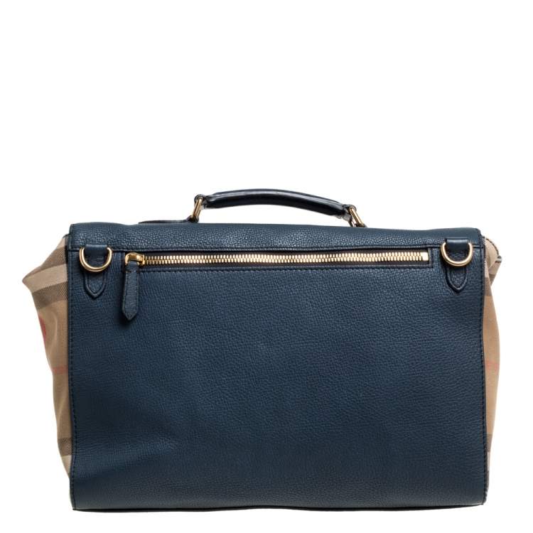 Pre Owned Burberry Blue/Beige Nova Check Canvas and Leather Messenger Bag