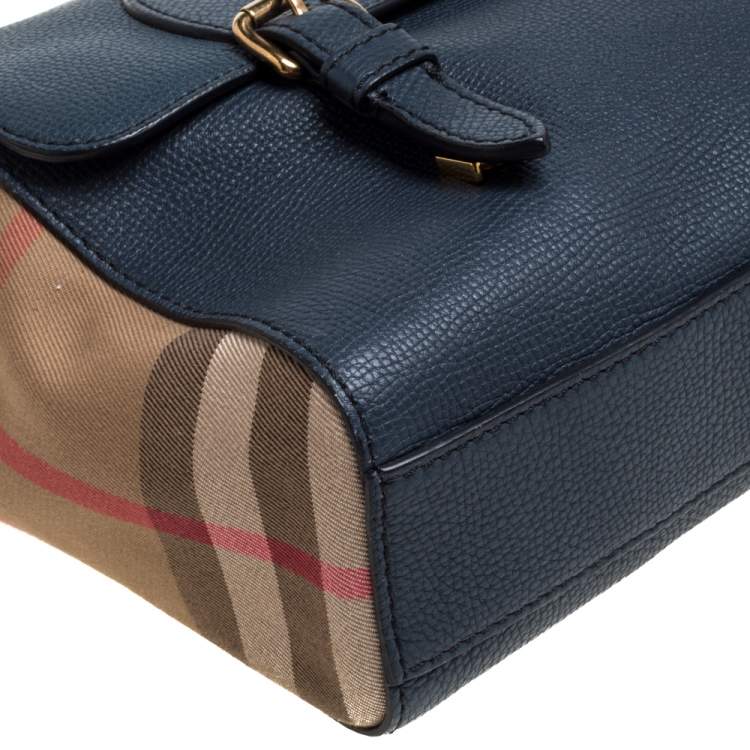 Pre Owned Burberry Blue/Beige Nova Check Canvas and Leather Messenger Bag