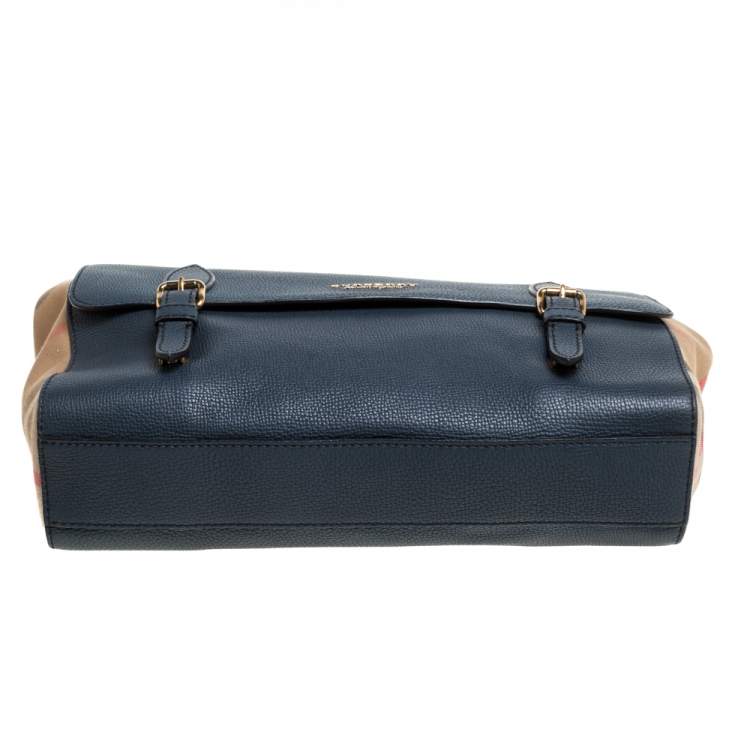 Pre Owned Burberry Blue/Beige Nova Check Canvas and Leather Messenger Bag