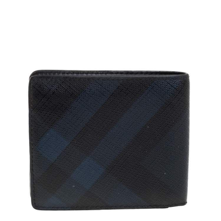 Pre Owned Burberry Navy Blue/Black Check Coated Canvas Bill Bifold Wallet