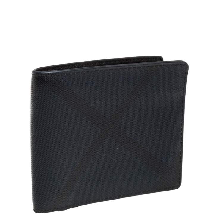 Pre Owned Burberry Navy Blue/Black Check Coated Canvas Bill Bifold Wallet