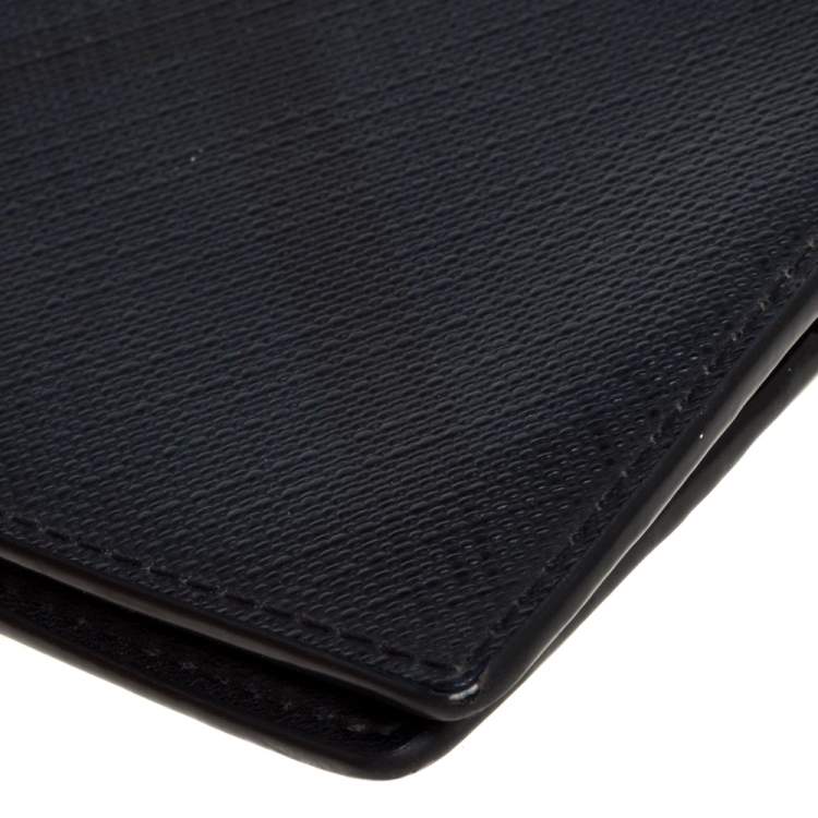 Pre Owned Burberry Navy Blue/Black Check Coated Canvas Bill Bifold Wallet