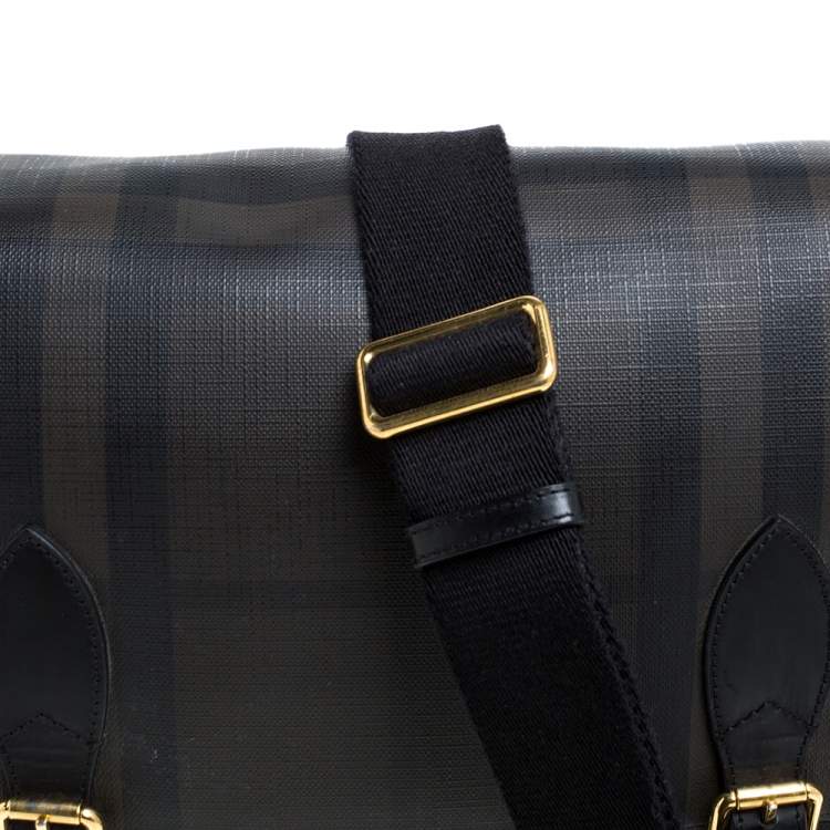 Pre Owned Burberry Grey Smoked Check PVC and Leather Hendley Messenger Bag
