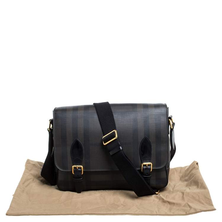 Pre Owned Burberry Grey Smoked Check PVC and Leather Hendley Messenger Bag