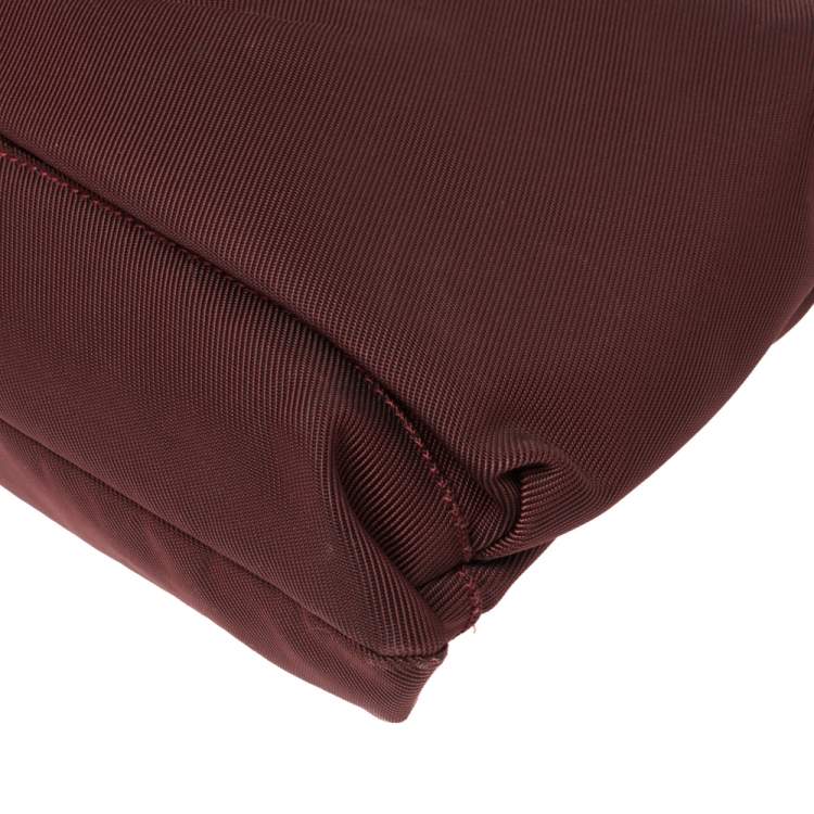 Pre Owned Burberry Burgundy/Black Nylon and Leather Tote