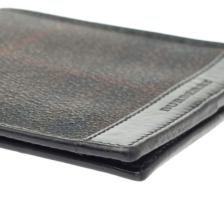 مملوكة مسبقًا Burberry Dark Brown/Black Haymarket Check Coated Canvas Bifold Wallet