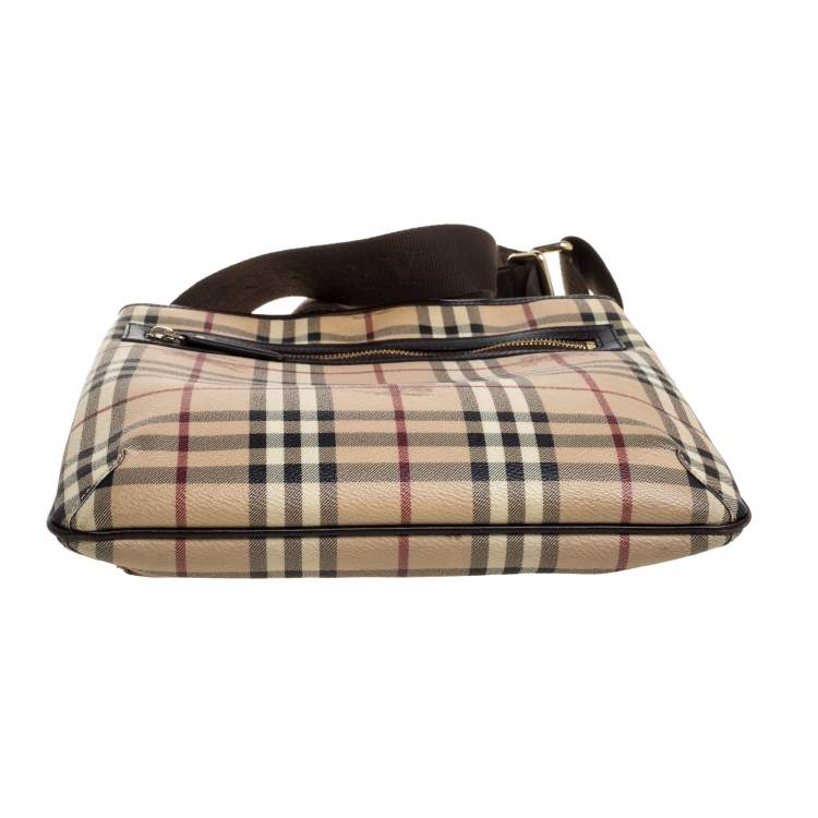 Pre Owned Burberry Beige/Brown Haymarket Check Coated Canvas Pocket Zip Messenger Bag