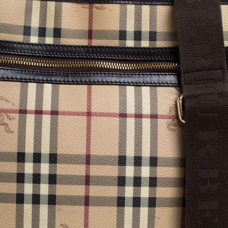 Pre Owned Burberry Beige/Brown Haymarket Check Coated Canvas Pocket Zip Messenger Bag