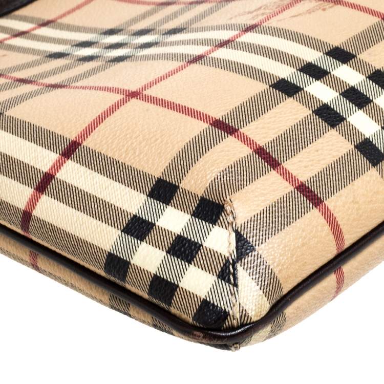 Pre Owned Burberry Beige/Brown Haymarket Check Coated Canvas Pocket Zip Messenger Bag